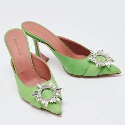 Pre Owned Amina Muaddi Green Vinyl Begum Crystal Embellished Mules Size 39
