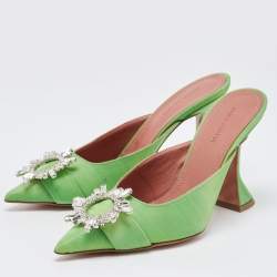 Pre Owned Amina Muaddi Green Vinyl Begum Crystal Embellished Mules Size 39