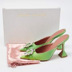 Pre Owned Amina Muaddi Green Vinyl Begum Crystal Embellished Mules Size 39