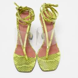 Pre Owned Amina Muaddi Two Tone Embossed Snakeskin and PVC Zula Ankle Tie Sandals Size 37
