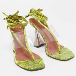 Pre Owned Amina Muaddi Two Tone Embossed Snakeskin and PVC Zula Ankle Tie Sandals Size 37