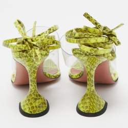 Pre Owned Amina Muaddi Two Tone Embossed Snakeskin and PVC Zula Ankle Tie Sandals Size 37