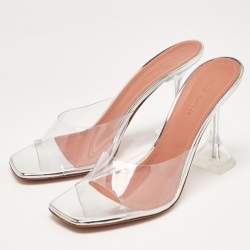 Pre Owned Amina Muaddi Transparent PVC Lupita Sandals Size 38.5
