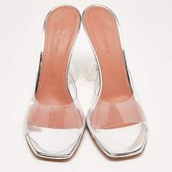 Pre Owned Amina Muaddi Transparent PVC Lupita Sandals Size 38.5