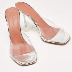 Pre Owned Amina Muaddi Transparent PVC Lupita Sandals Size 38.5