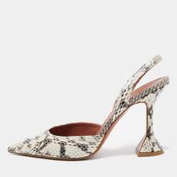 Pre Owned Amina Muaddi Cream/Brown Python Begum Pointed Toe Pumps Size 40