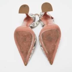 Pre Owned Amina Muaddi Cream/Brown Python Begum Pointed Toe Pumps Size 40