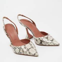 Pre Owned Amina Muaddi Cream/Brown Python Begum Pointed Toe Pumps Size 40