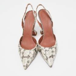 Pre Owned Amina Muaddi Cream/Brown Python Begum Pointed Toe Pumps Size 40
