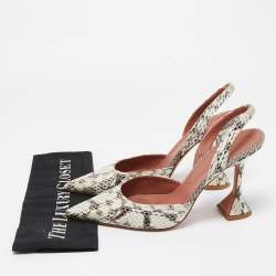 Pre Owned Amina Muaddi Cream/Brown Python Begum Pointed Toe Pumps Size 40