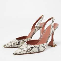 Pre Owned Amina Muaddi Cream/Brown Python Begum Pointed Toe Pumps Size 40