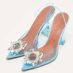 Amina Muaddi Blue PVC Begum Slingback Pumps Size 38.5