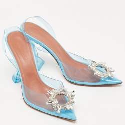 Amina Muaddi Blue PVC Begum Slingback Pumps Size 38.5