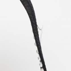 Pre Owned Amina Muaddi Black Satin Crystal Embellished Ankle Wrap Sandals Size 39.5