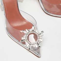 Pre Owned Amina Muaddi Silver/Transparent PVC and Leather Begum Pumps Size 38