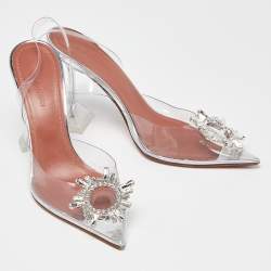 Pre Owned Amina Muaddi Silver/Transparent PVC and Leather Begum Pumps Size 38