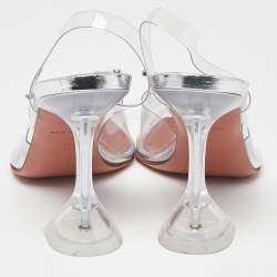 Pre Owned Amina Muaddi Silver/Transparent PVC and Leather Begum Pumps Size 38
