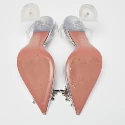 Pre Owned Amina Muaddi Silver/Transparent PVC and Leather Begum Pumps Size 38