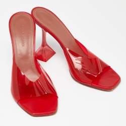 Pre Owned Amina Muaddi Red PVC Lupita Slide Sandals Size 37.5