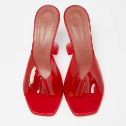 Pre Owned Amina Muaddi Red PVC Lupita Slide Sandals Size 37.5