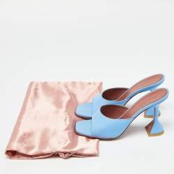 Amina Muaddi Blue Leather Lupita Slide Sandals Size 38