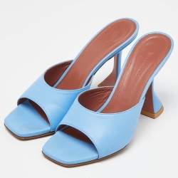 Amina Muaddi Blue Leather Lupita Slide Sandals Size 38