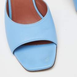 Amina Muaddi Blue Leather Lupita Slide Sandals Size 38