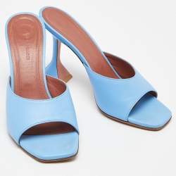 Amina Muaddi Blue Leather Lupita Slide Sandals Size 38