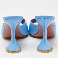 Amina Muaddi Blue Leather Lupita Slide Sandals Size 38