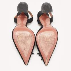 Pre Owned Amina Muaddi Black Satin Begum Slingback Pumps Size 40