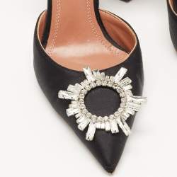 Pre Owned Amina Muaddi Black Satin Begum Slingback Pumps Size 40