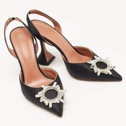 Pre Owned Amina Muaddi Black Satin Begum Slingback Pumps Size 40