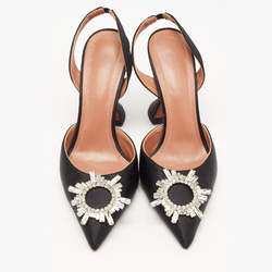 Pre Owned Amina Muaddi Black Satin Begum Slingback Pumps Size 40