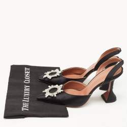 Pre Owned Amina Muaddi Black Satin Begum Slingback Pumps Size 40