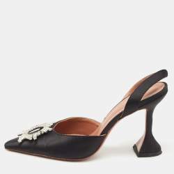 Pre Owned Amina Muaddi Black Satin Begum Slingback Pumps Size 40
