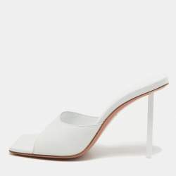 Pre Owned Amina Muaddi White Leather Lauda Slide Sandals Size 37