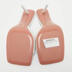 Pre Owned Amina Muaddi White Leather Lauda Slide Sandals Size 37