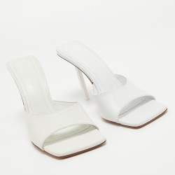 Pre Owned Amina Muaddi White Leather Lauda Slide Sandals Size 37