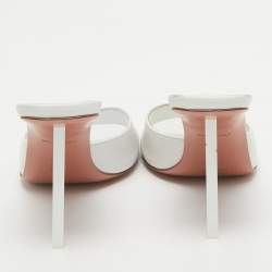 Pre Owned Amina Muaddi White Leather Lauda Slide Sandals Size 37