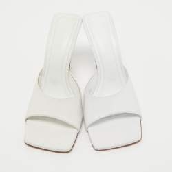 Pre Owned Amina Muaddi White Leather Lauda Slide Sandals Size 37