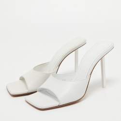 Pre Owned Amina Muaddi White Leather Lauda Slide Sandals Size 37