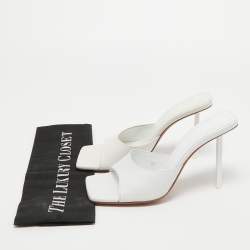 Pre Owned Amina Muaddi White Leather Lauda Slide Sandals Size 37