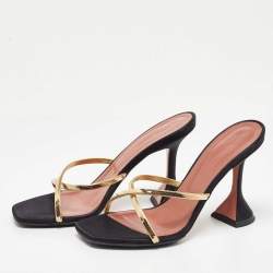 Amina Muaddi Black Satin Naima Slide Sandals Size 38