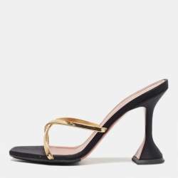 Amina Muaddi Black Satin Naima Slide Sandals Size 38