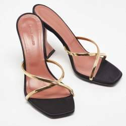 Amina Muaddi Black Satin Naima Slide Sandals Size 38