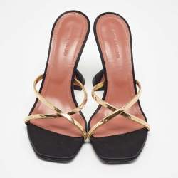 Amina Muaddi Black Satin Naima Slide Sandals Size 38