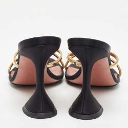 Amina Muaddi Black Satin Naima Slide Sandals Size 38