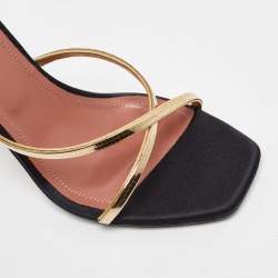 Amina Muaddi Black Satin Naima Slide Sandals Size 38