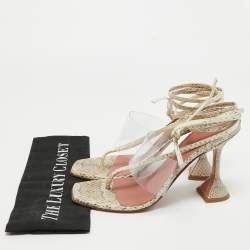 Amina Muaddi Brown/Beige Embossed Snakeskin and PVC Zula Sandals Size 40