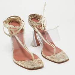 Amina Muaddi Brown/Beige Embossed Snakeskin and PVC Zula Sandals Size 40